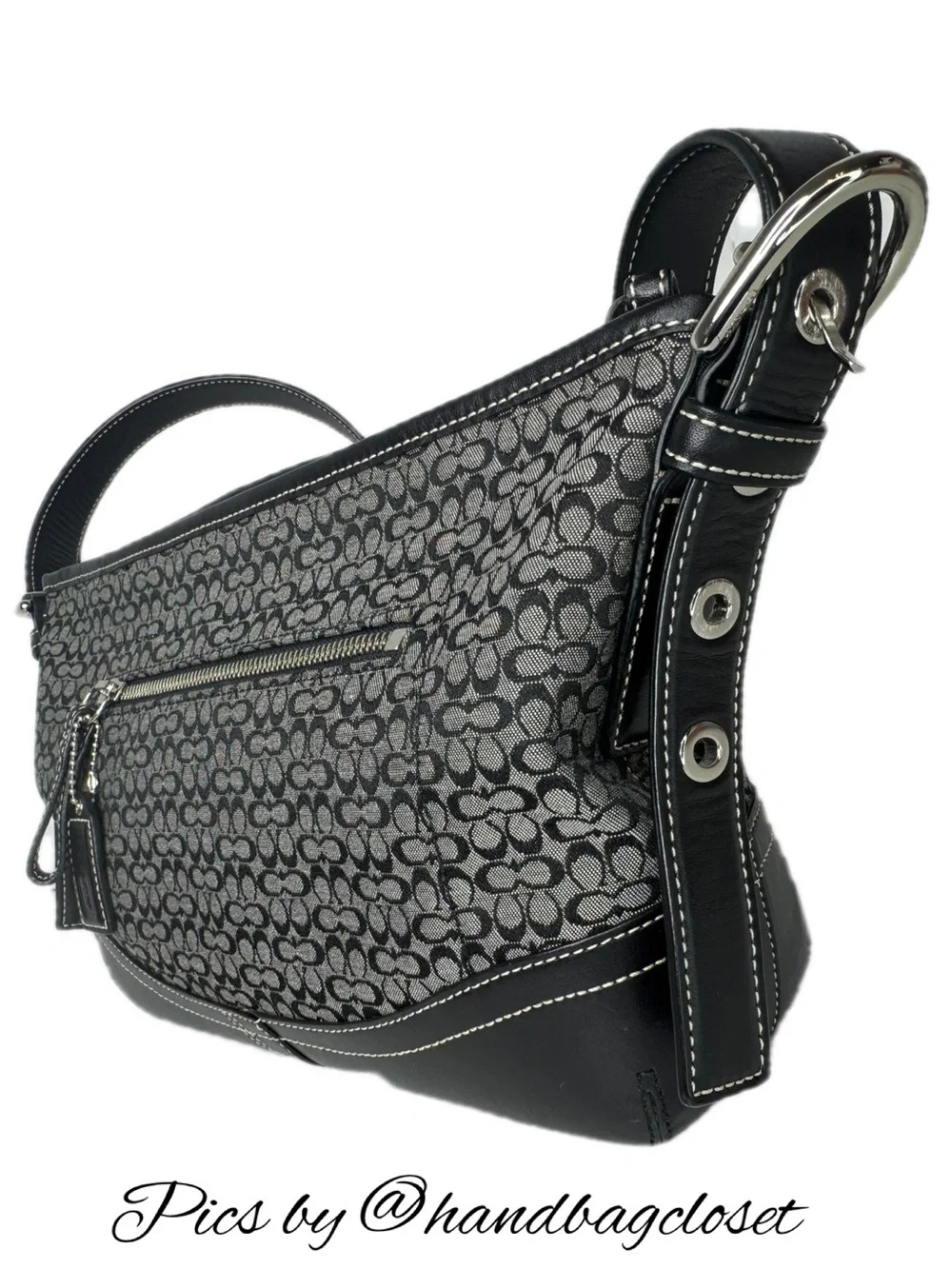 Coach Black Signature C Y2K F10945 Jacquard Soho Hobo Crossbody Bag